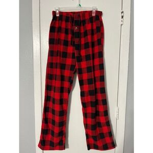 Followme‎ Mens Buffalo Plaid Fleece Pajama Pants Red Black Checkered Pockets L